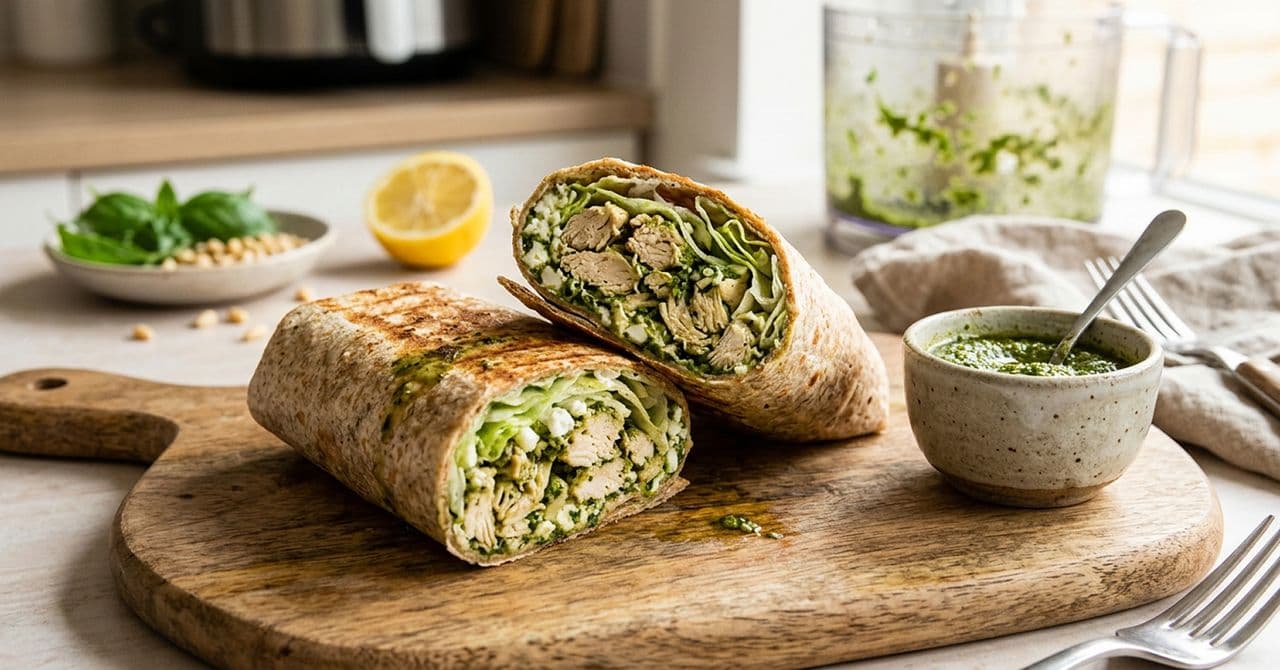 A delicious chicken pesto wrap recipe. Ideal for weight loss while taking a GLP-1 Weight loss medication