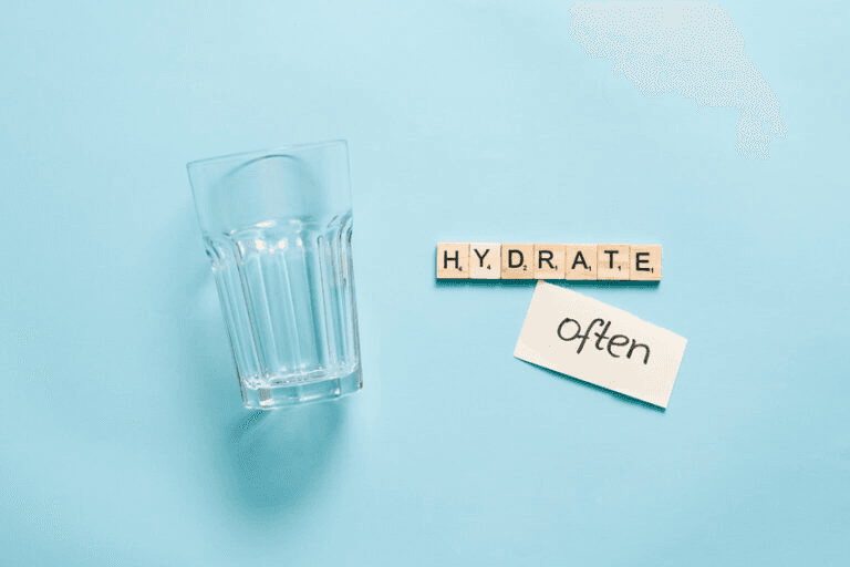 An image saying 'hydrate often' highlighting the importance of hydration in weight management.