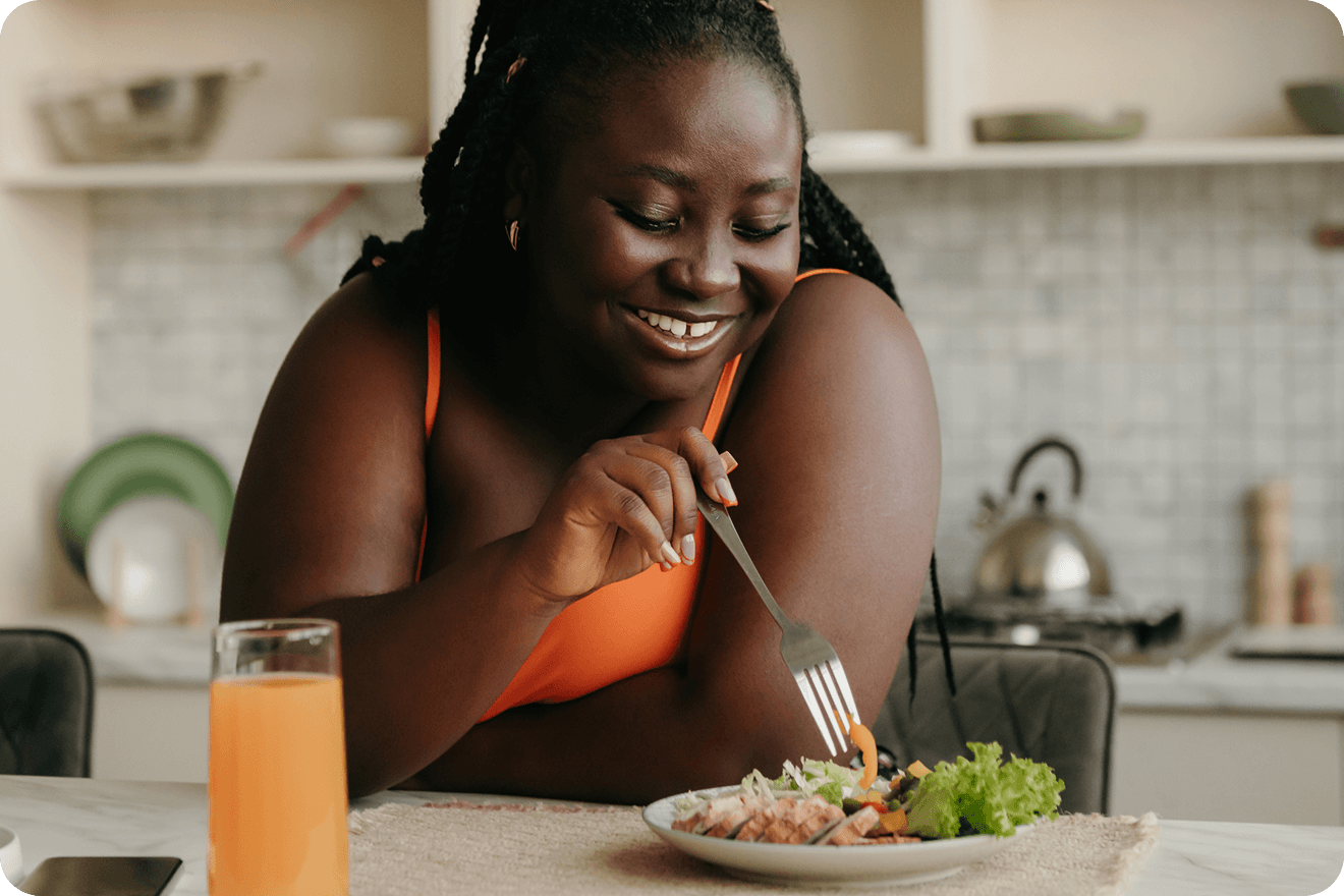 A woman actively improving her diet and nutrition with the support of myBMI