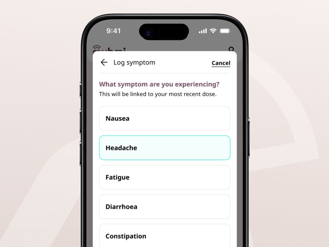 Symptom logging & side effect support