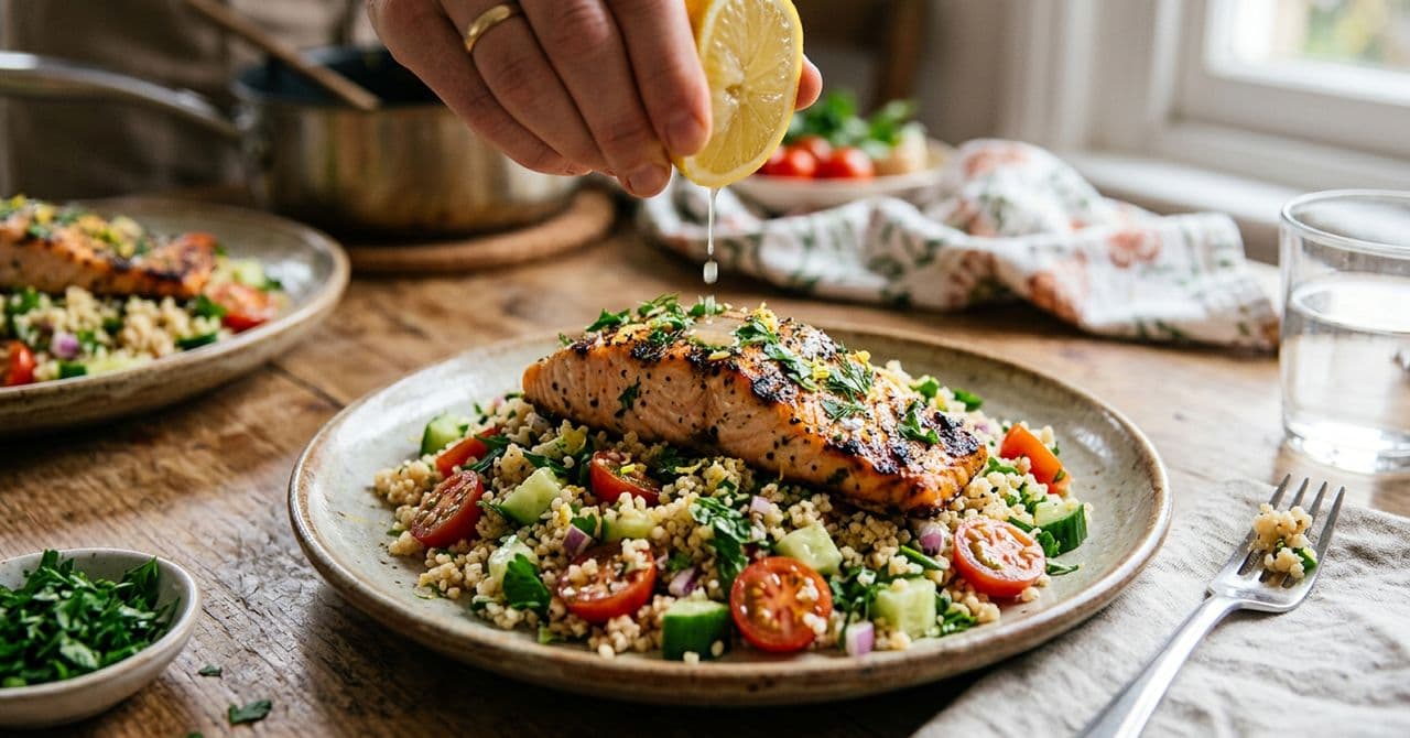 Grilled Lemon and Herb Salmon with Mediterranean Couscous