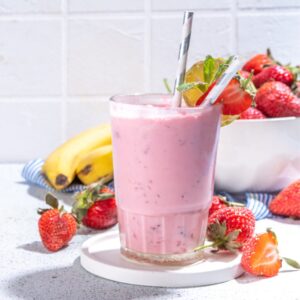 Strawberry and banana protein milkshake