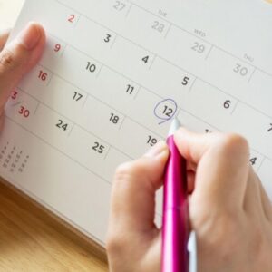 Calendar marked off by pen in regards to Wegovy and Mounjaro dosage day
